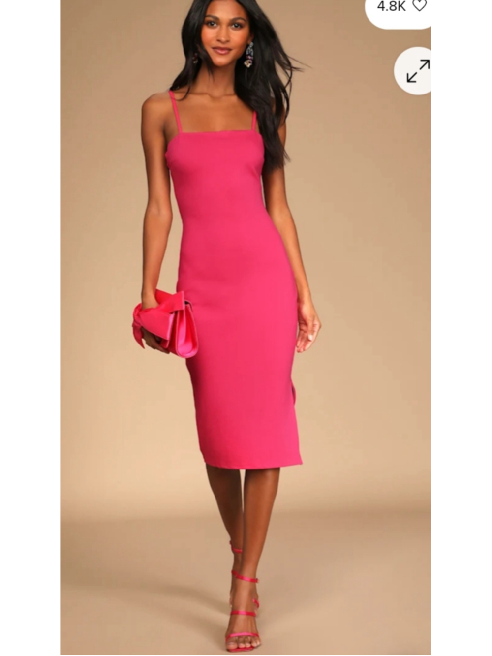 Lulus Paulina Hot Pink Bodycon Midi Dress Size Small